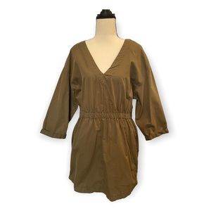 Zara Women’s Khaki Green V Neck Elastic Waist Dress Size Medium